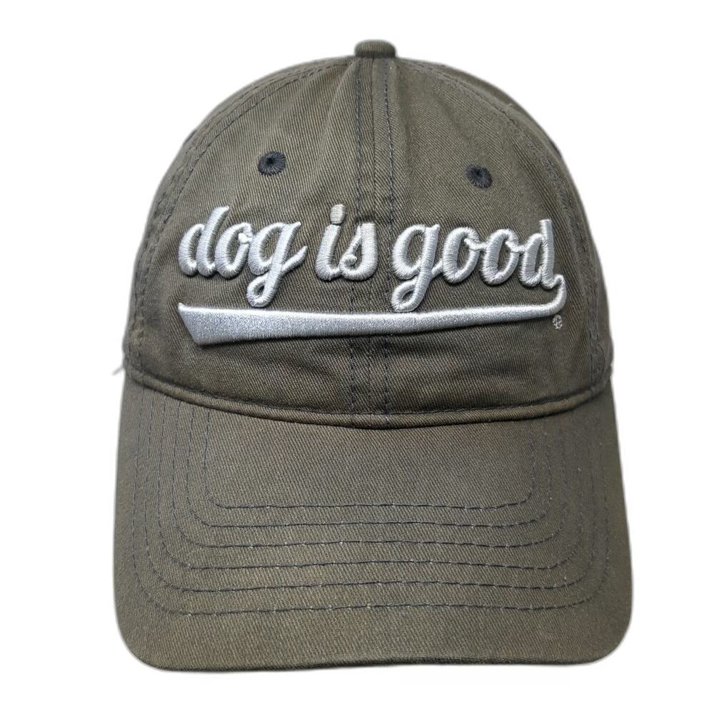 Dog is Good Baseball Cap Green One Size Embroidered Script Logo Strapback Hat